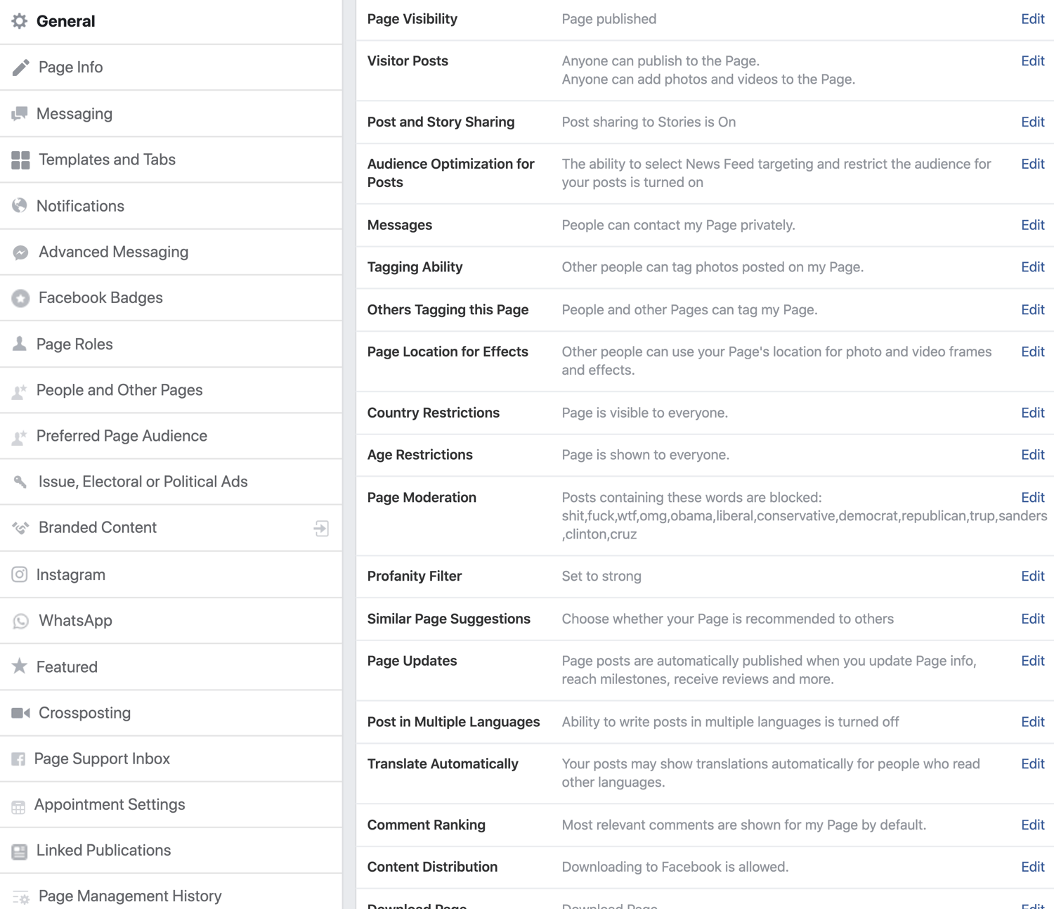 Facebook Business Page Settings