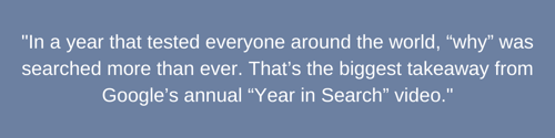 _In a year that tested everyone around the world, “why” was searched more than ever. That’s the biggest takeaway from Google’s annual “Year in Search” video._