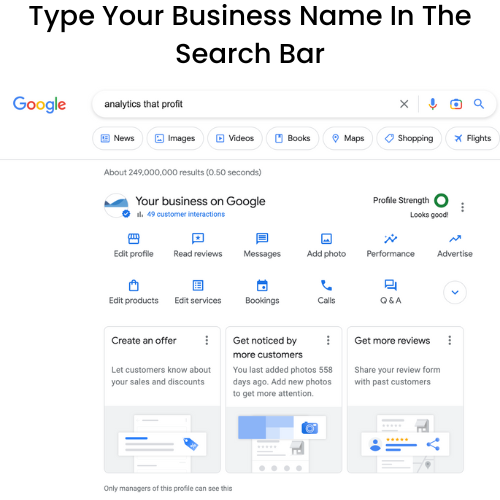 calim your google business profile_Type Your Business Name In The Search Bar_analytics that profit