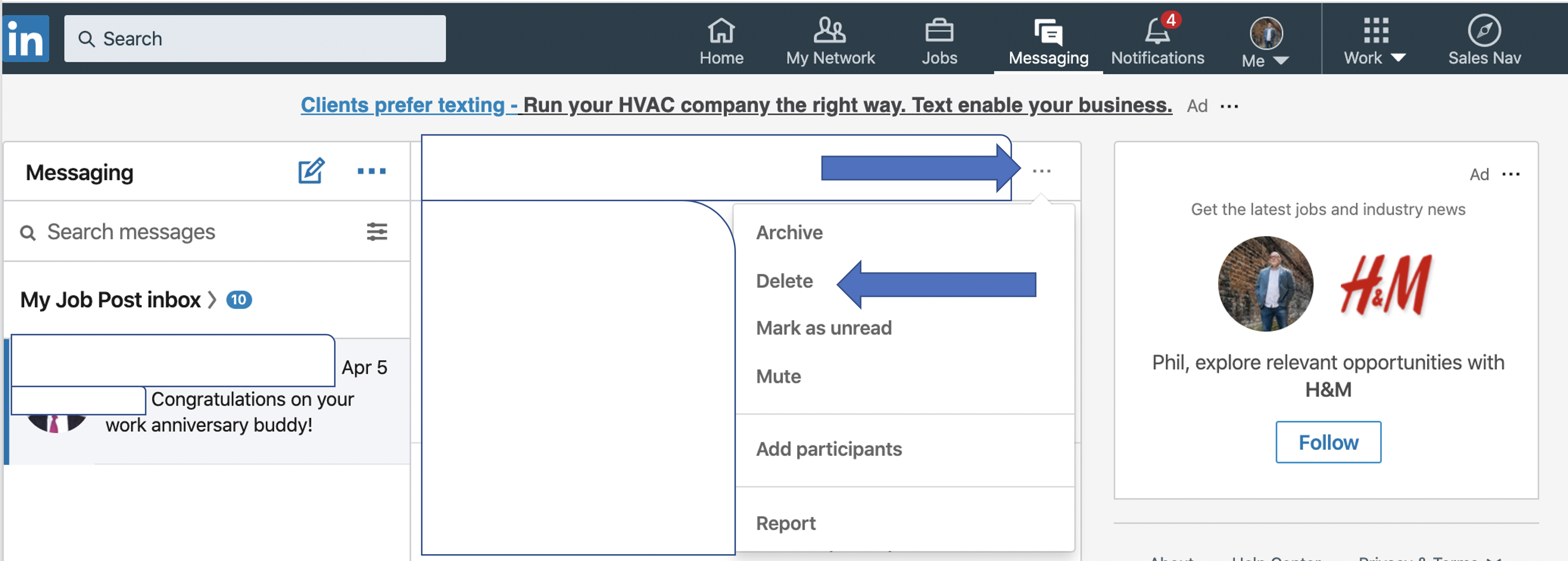 delete a message in LinkedIn_analytics that profit