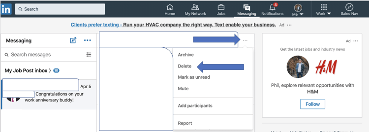 delete a message in LinkedIn_analytics that profit