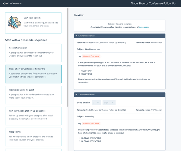 hubspot productivity hacl_sequences_trade show_analytics that prifit