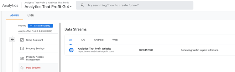 data streams in ga4_analytics that profit