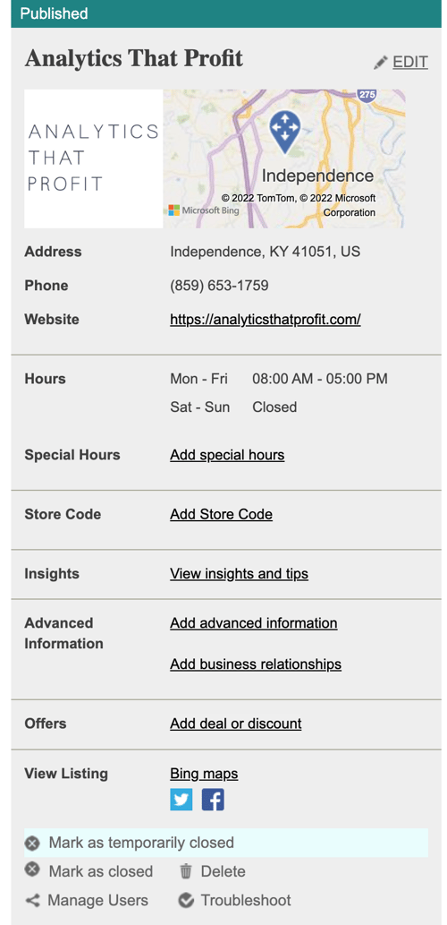 bing places for business_analytics that profit