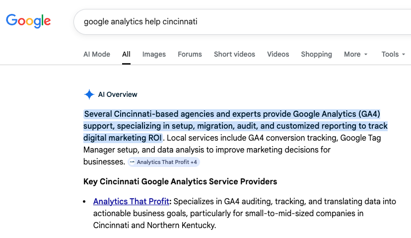 when showing up in AI overview is not showing up- phil wiseman-analytics that profit